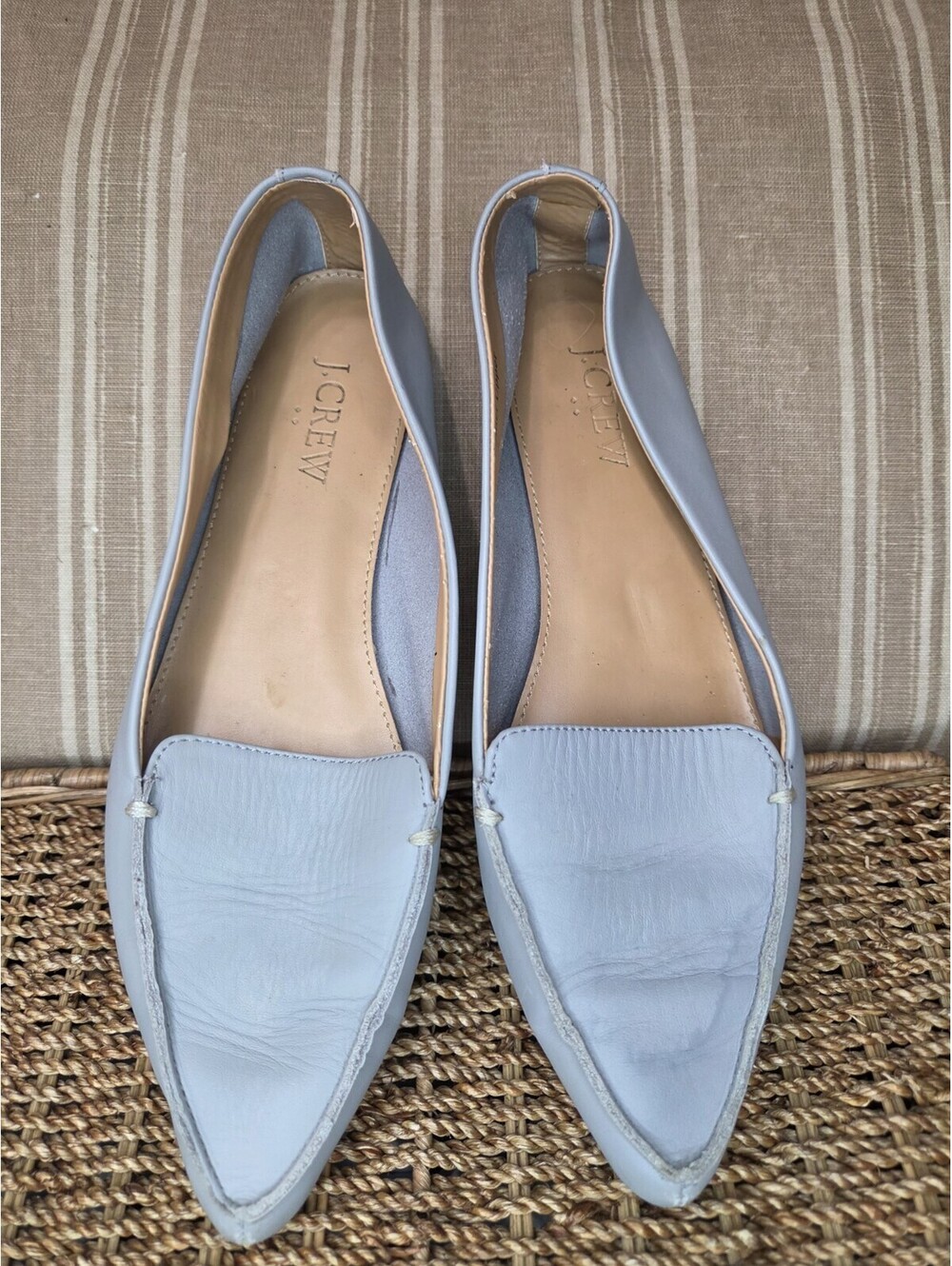 J Crew Edie Leather Loafers Gray Size 7.5 Pointed Toe Comfort Shoe